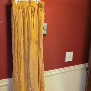 Mustard Yellow Wide Leg Crinkle-Gauze Skirt